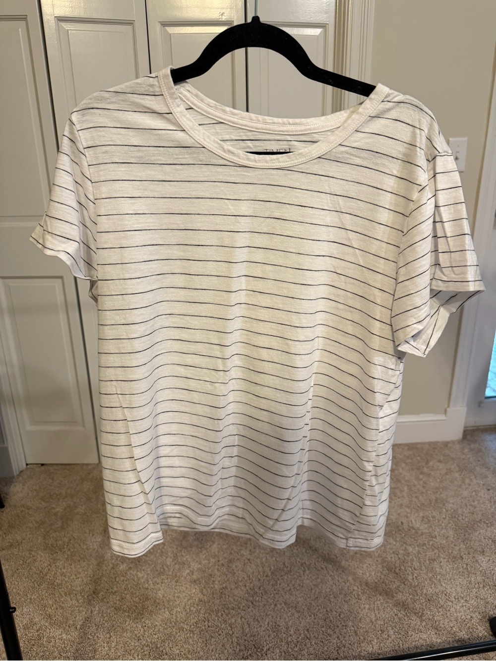 Time and Tru White Short-Sleeve Crewneck with Thin Black Stripes